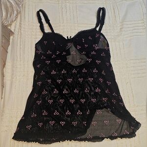 Active Intimates Black with Pink Hearts Lingerie SMALL 34B